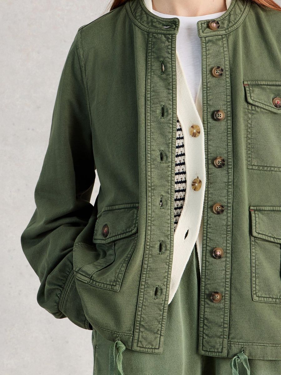 Kragenlose Jerseyjacke aus Baumwollmischung