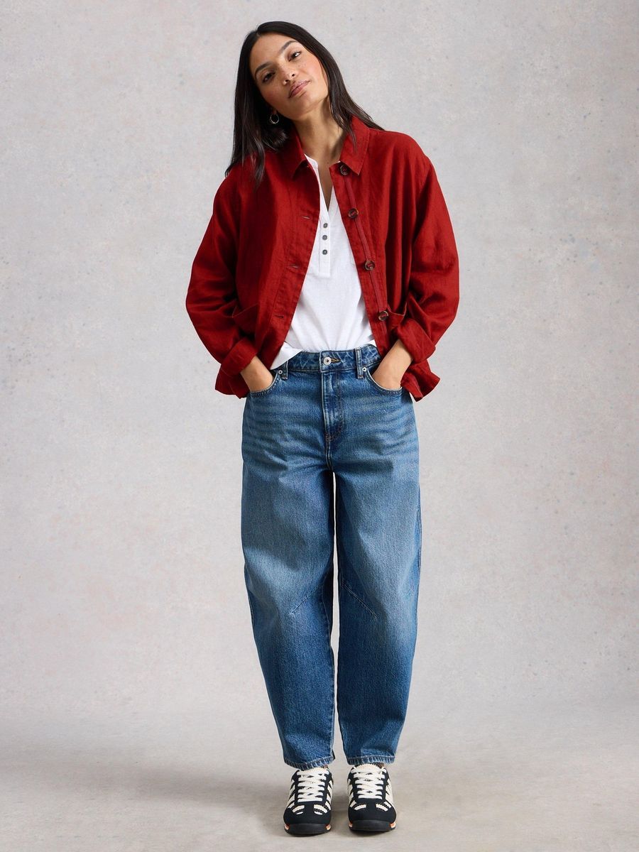 Lässige Leinen Blusenjacke mit Knöpfen
