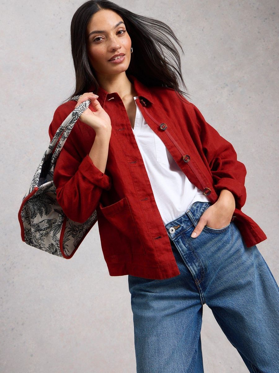Lässige Leinen Blusenjacke mit Knöpfen