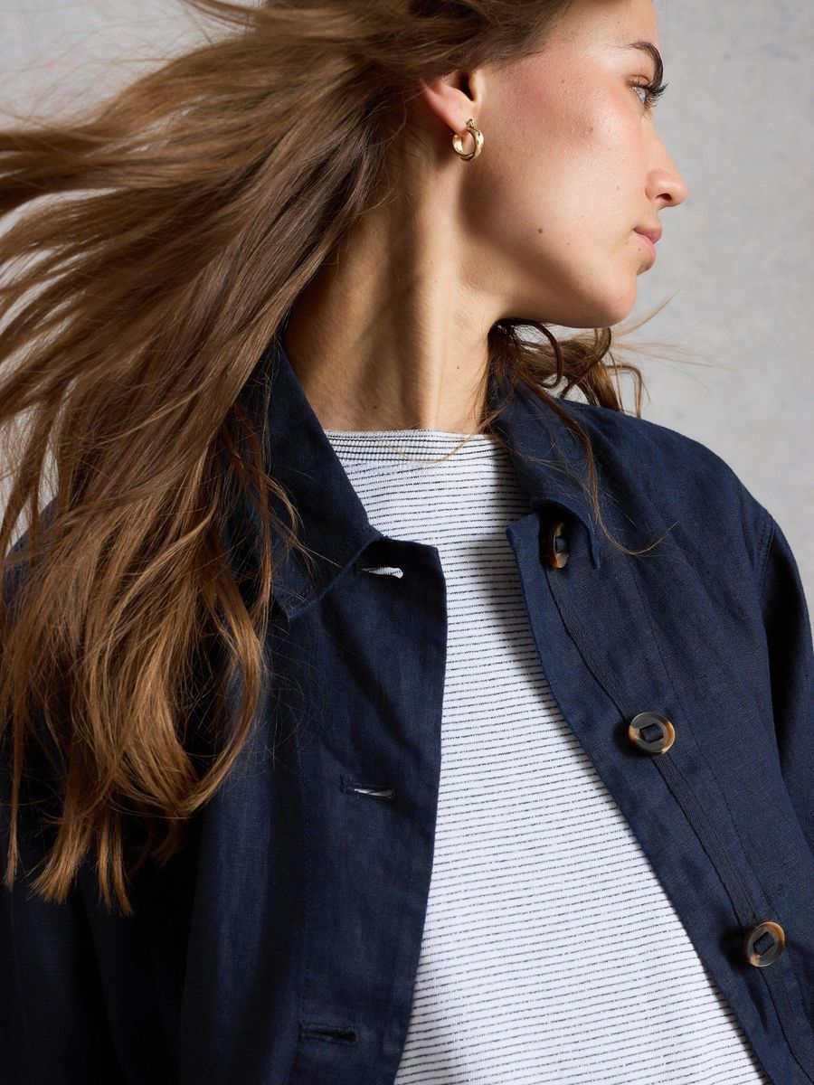 Lässige Leinen Blusenjacke mit Knöpfen