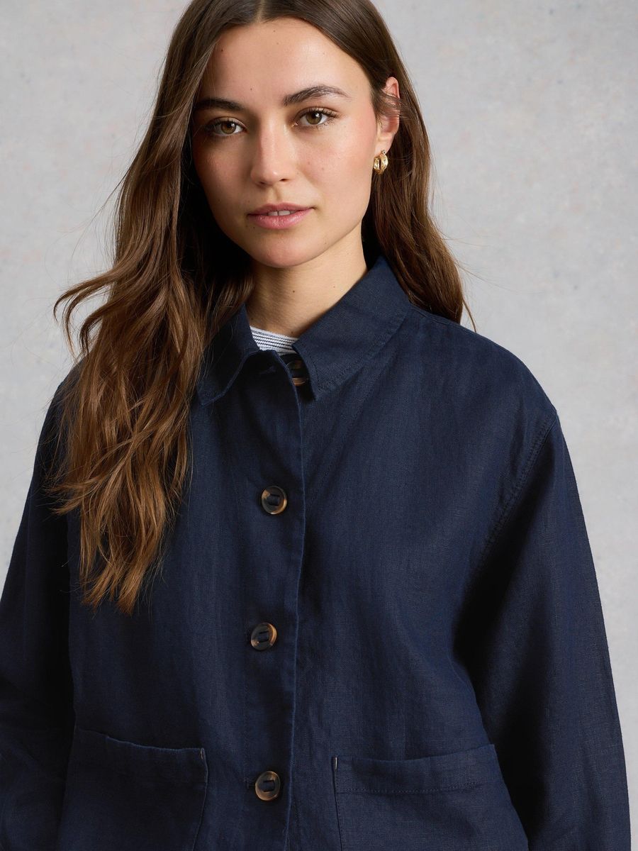 Lässige Leinen Blusenjacke mit Knöpfen