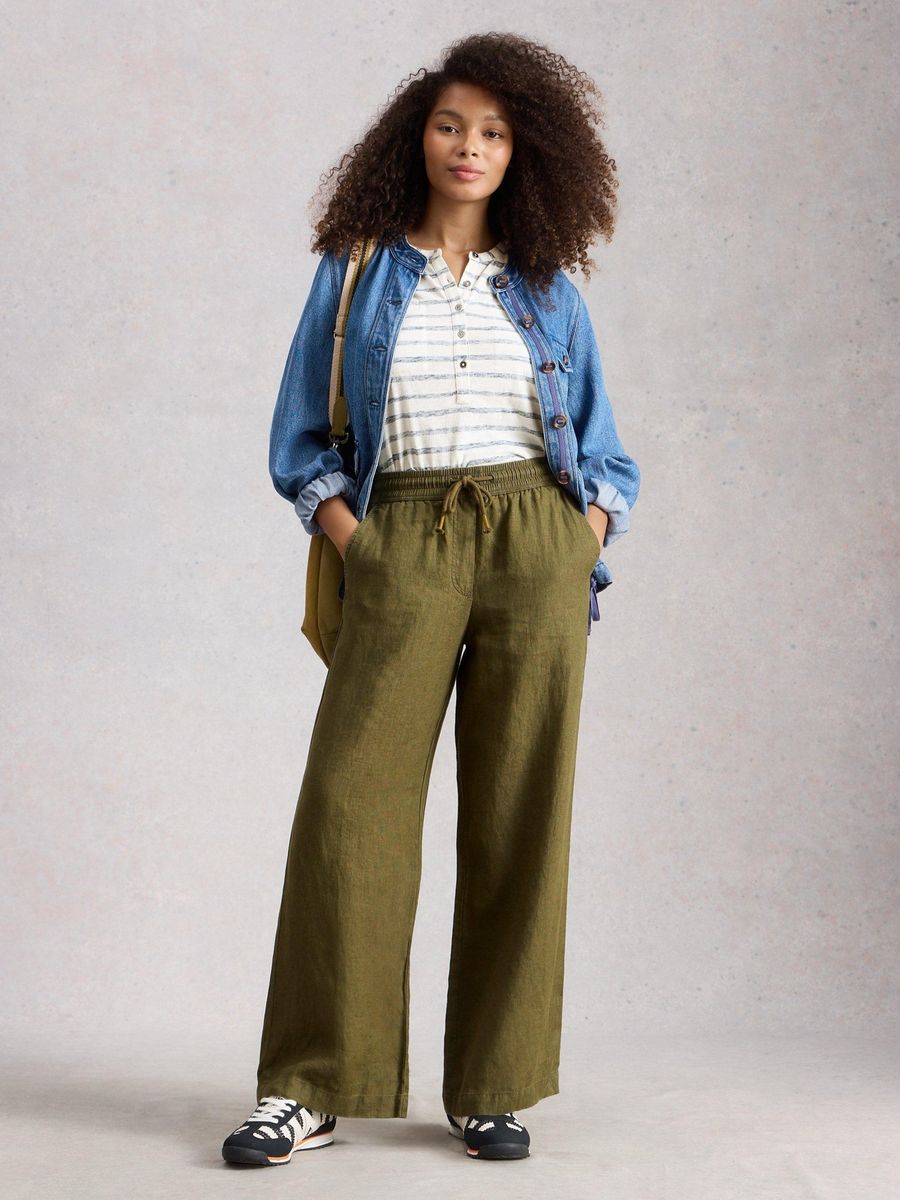 Weite Leinenhose mit Kordelzug
