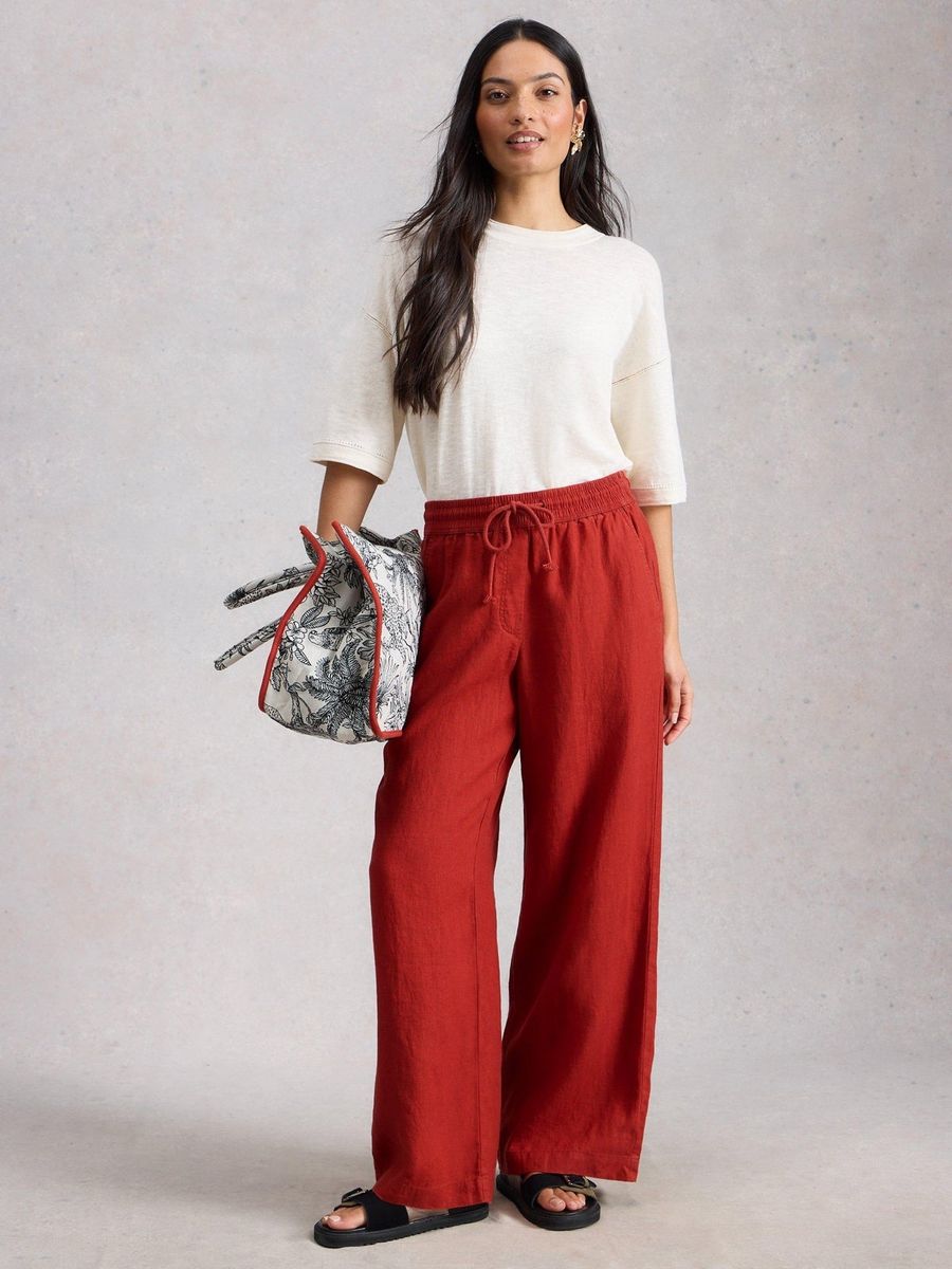 Leinenhose mit weitem Bein und Kordelzug