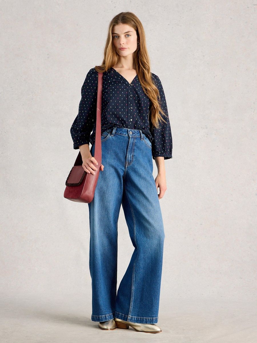 Bio-Baumwoll Bluse mit V-Ausschnitt