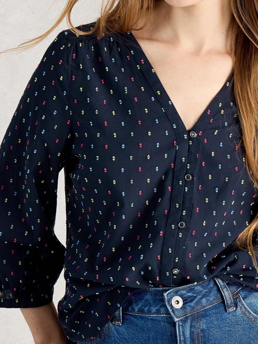 Bio-Baumwoll Bluse mit V-Ausschnitt