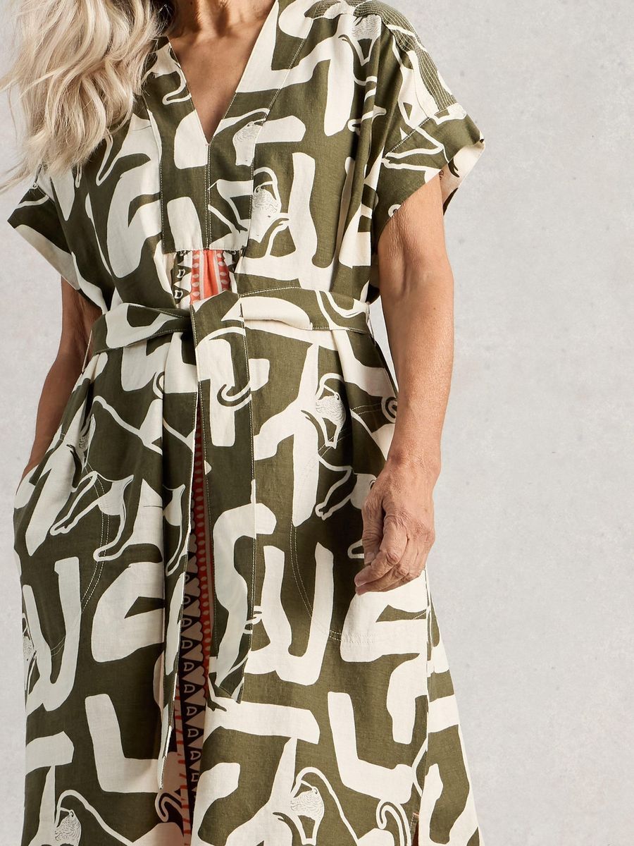 Bedrucktes Hemdkleid aus Leinenmischung