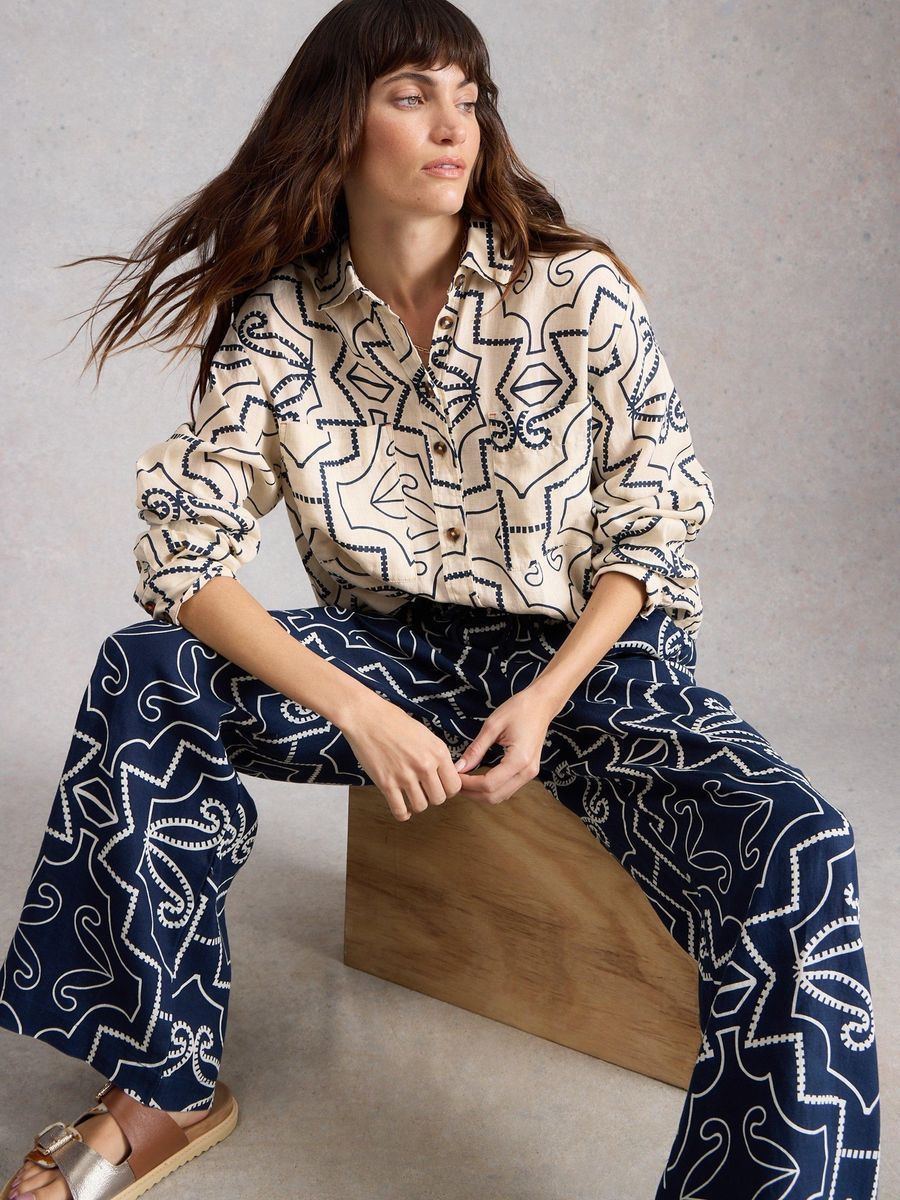 Oversize Leinenhemd mit Muster