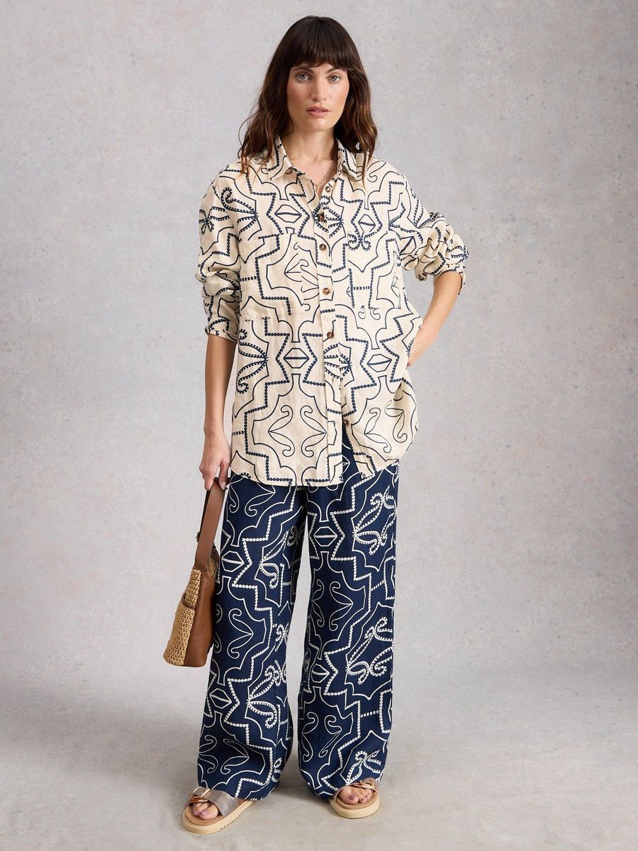 Oversize Leinenhemd mit Muster