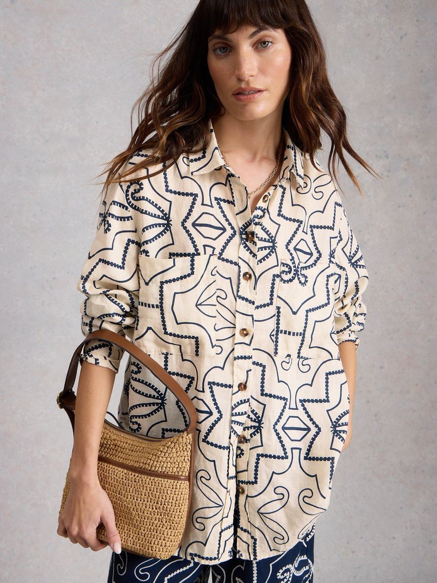 Oversize Leinenhemd mit Muster