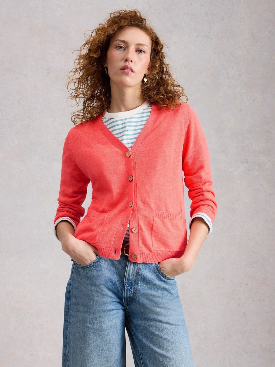 Kurz Strickjacke aus Leinenmischung mit Taschen
