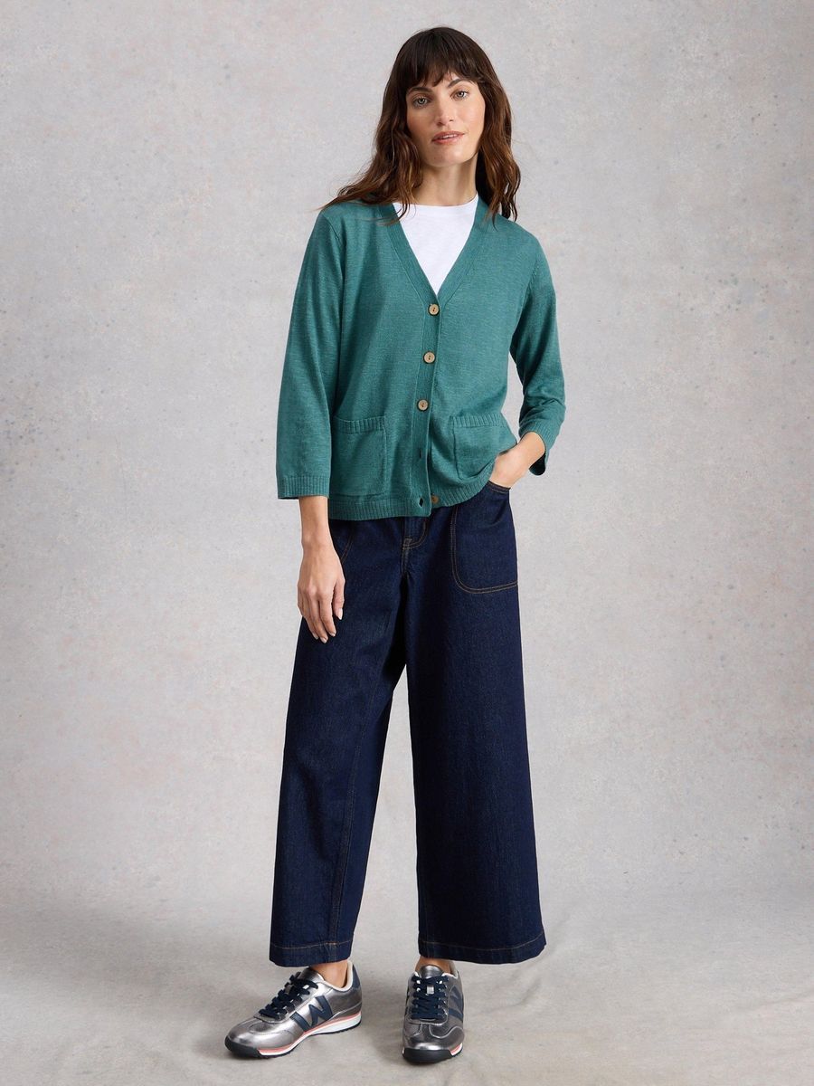Kurz Strickjacke aus Leinenmischung mit Taschen