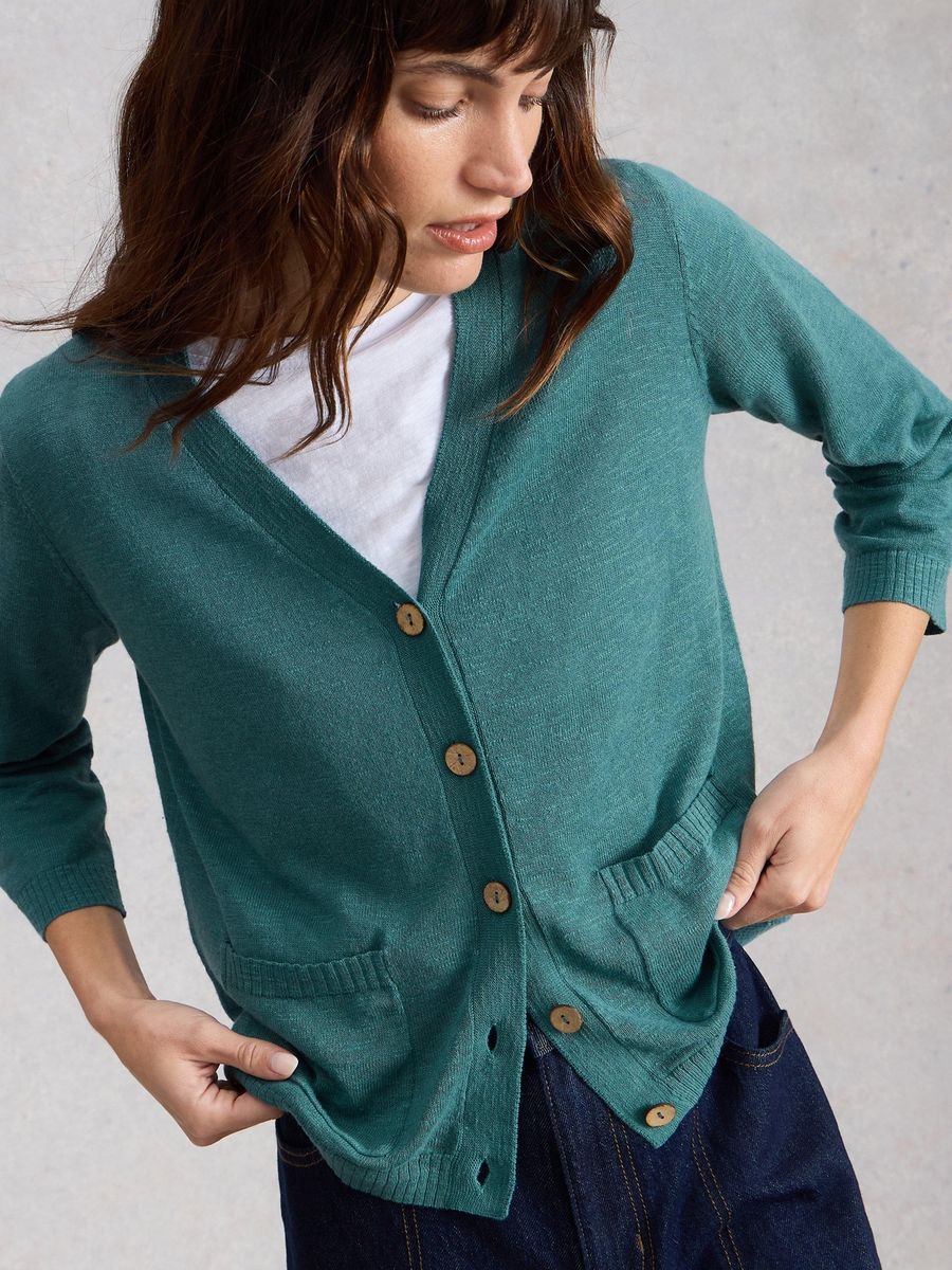 Kurz Strickjacke aus Leinenmischung mit Taschen