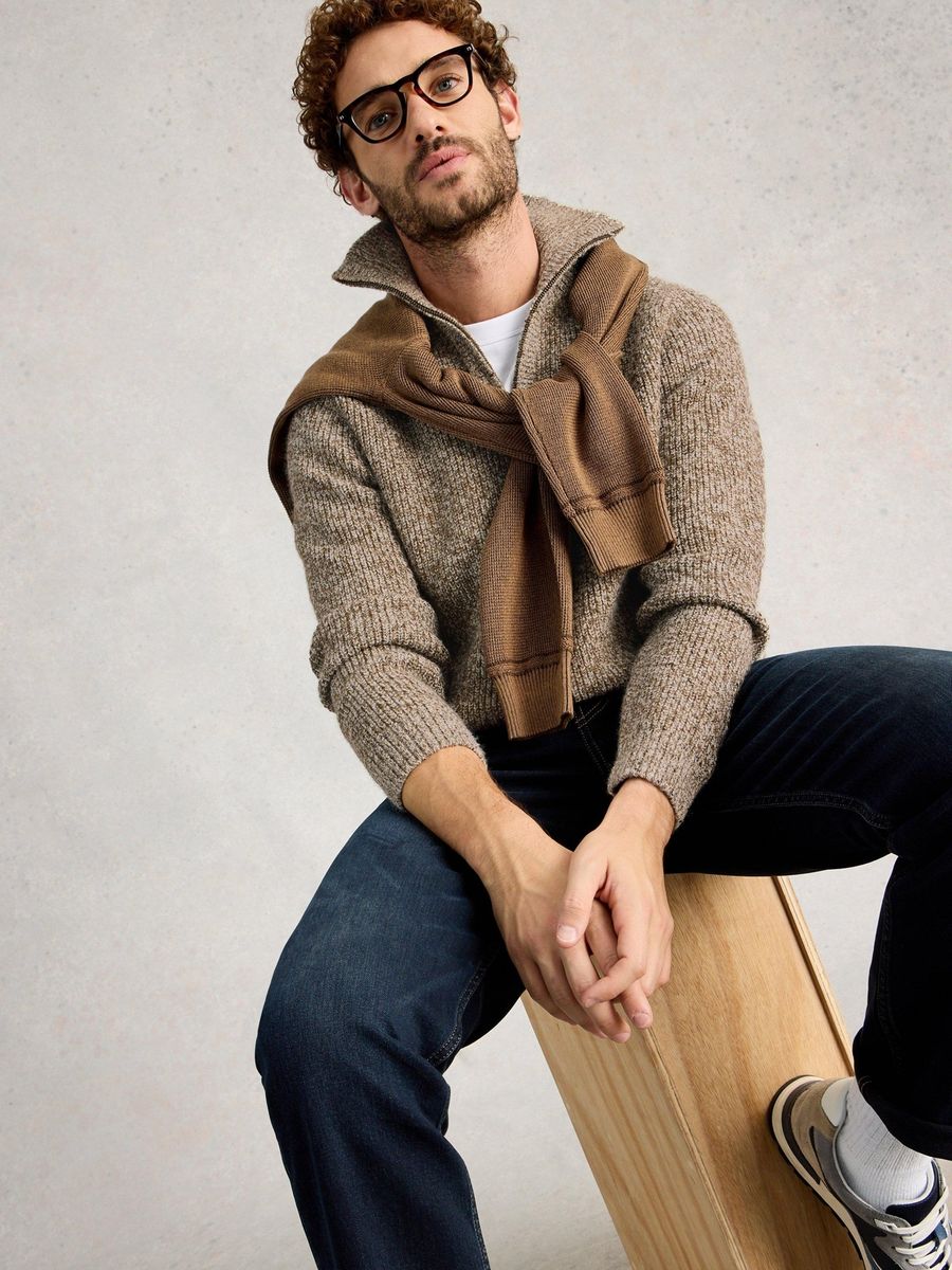 Strukturierter Strickpullover mit halbem Reißverschluss