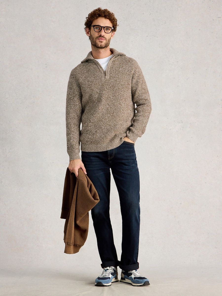 Strukturierter Strickpullover mit halbem Reißverschluss