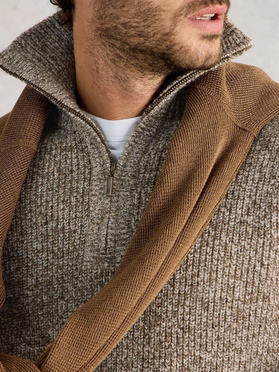 Strukturierter Strickpullover mit halbem Reißverschluss
