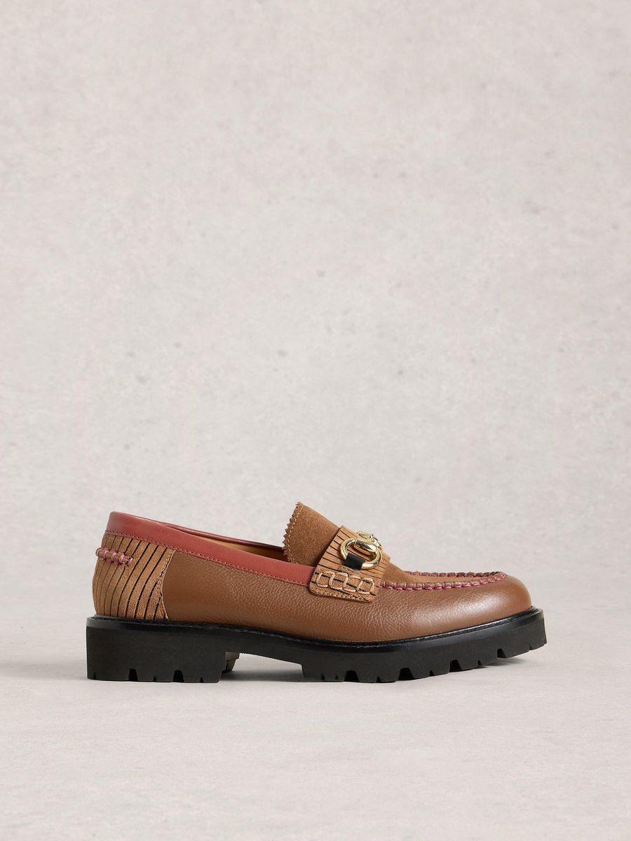 Lederloafer mit Blockabsatz und Trense