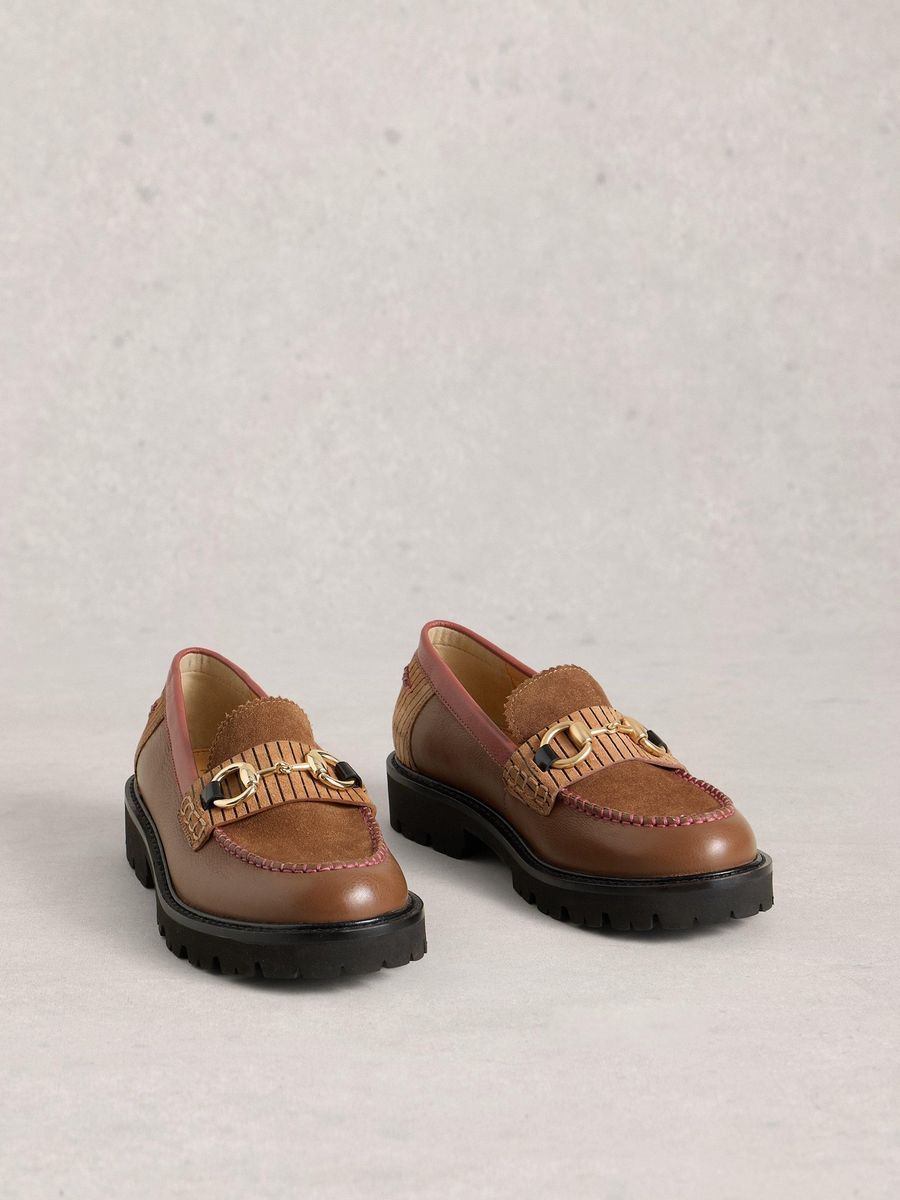 Lederloafer mit Blockabsatz und Trense
