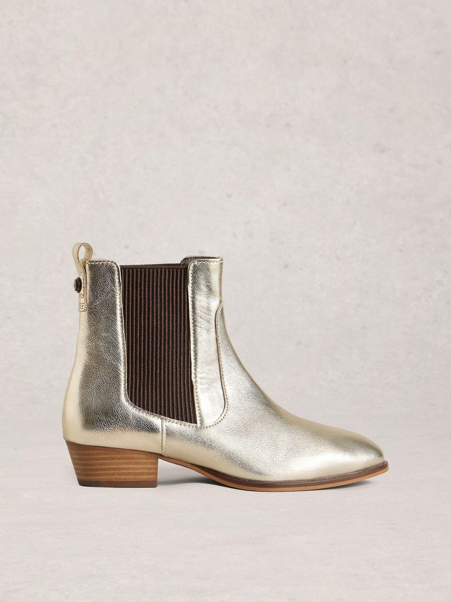 Metallic Goldene Chelsea-Stiefel aus Leder