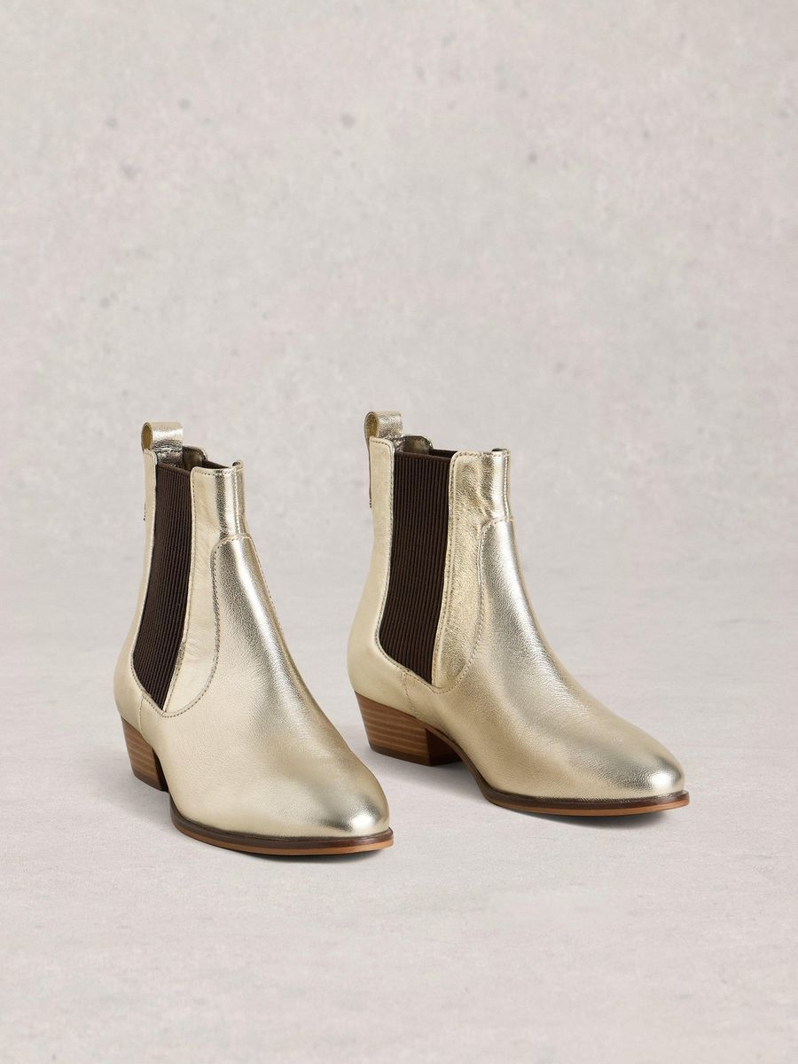 Metallic Goldene Chelsea-Stiefel aus Leder