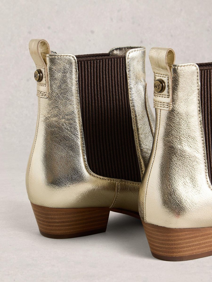 Metallic Goldene Chelsea-Stiefel aus Leder