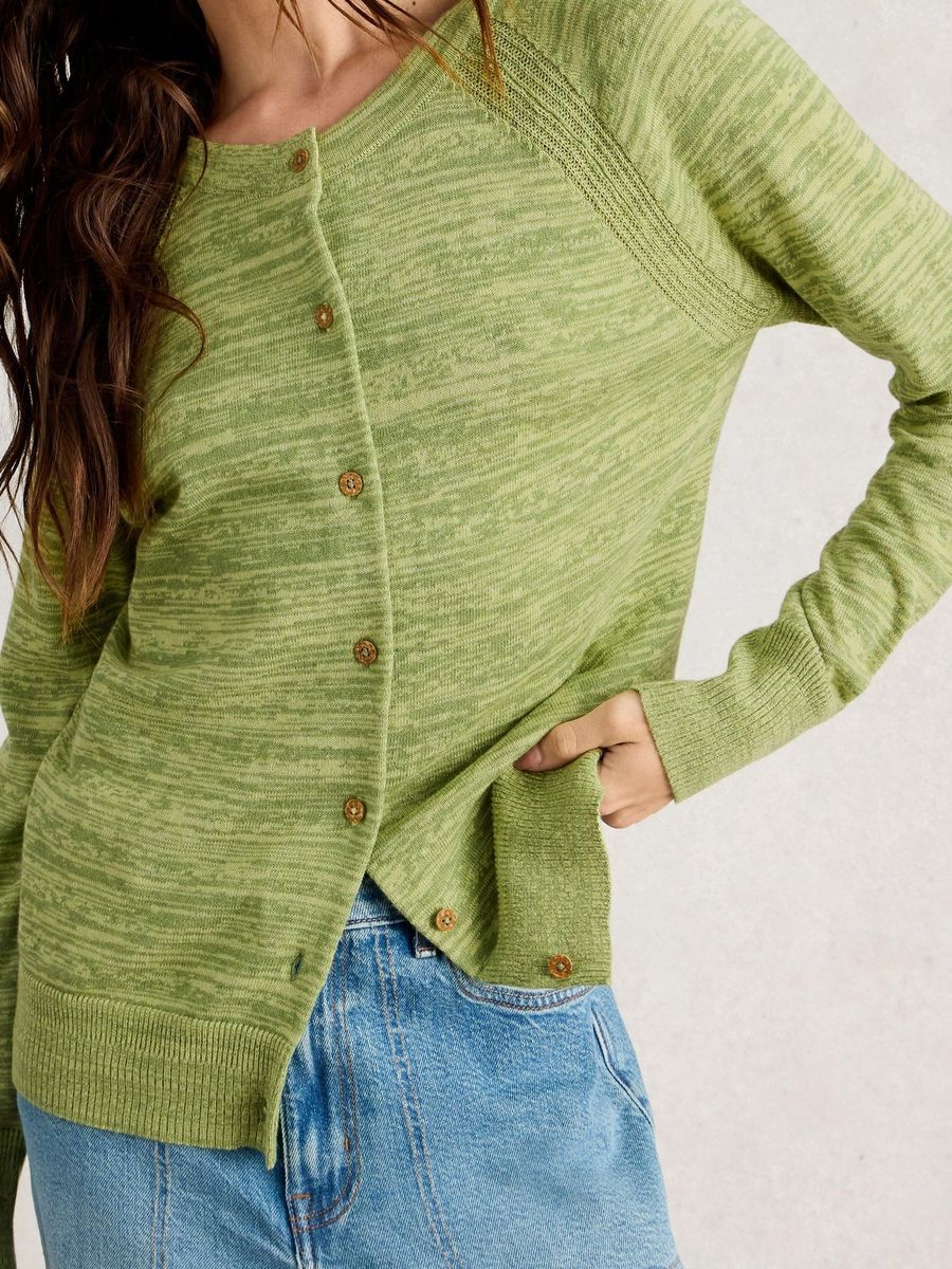 Grüne Strickjacke aus Bio-Baumwolle mit Twistmuster