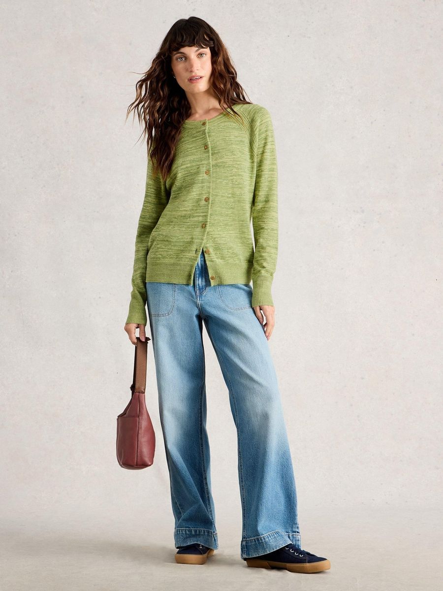 Grüne Strickjacke aus Bio-Baumwolle mit Twistmuster