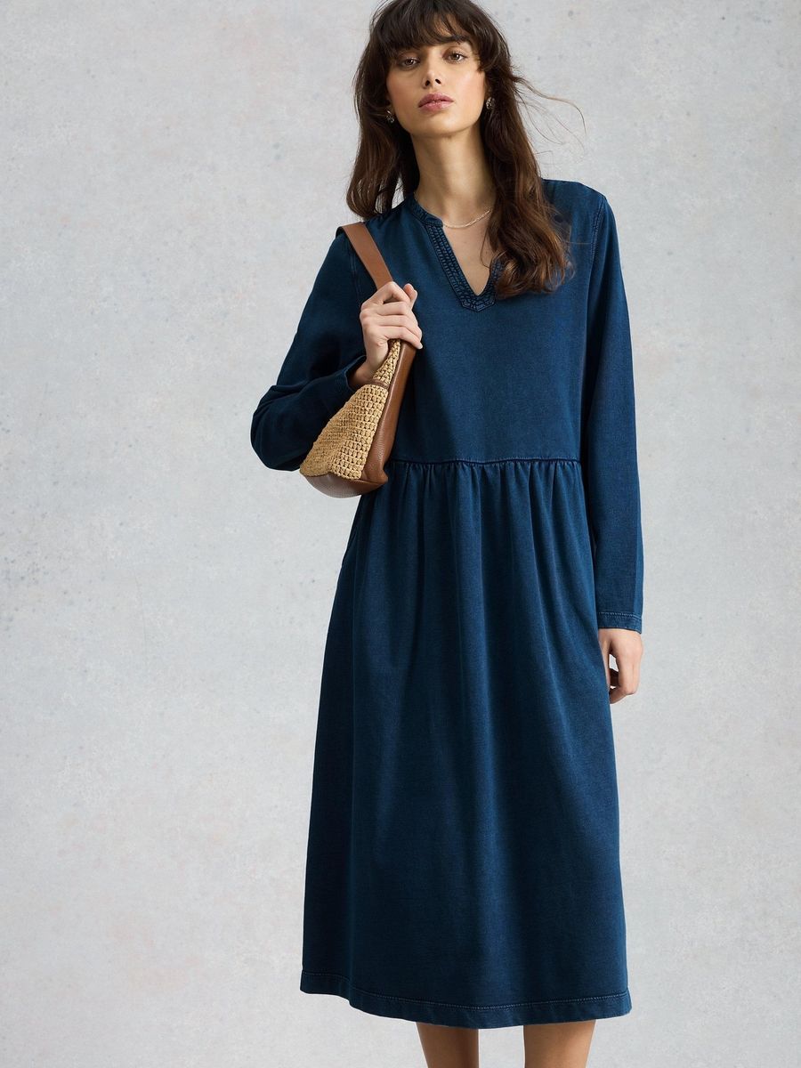 Jersey-Midikleid mit V-Ausschnitt