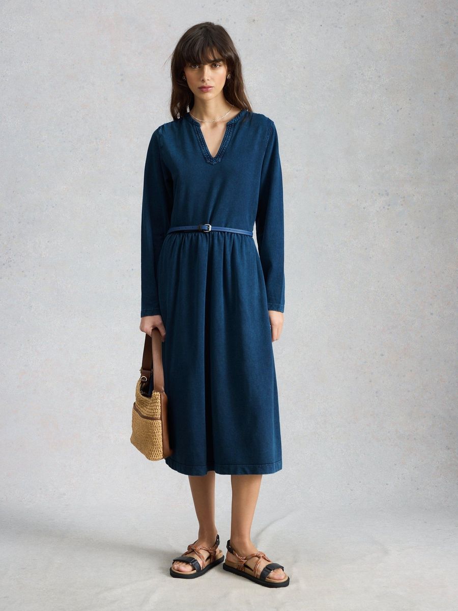 Jersey-Midikleid mit V-Ausschnitt