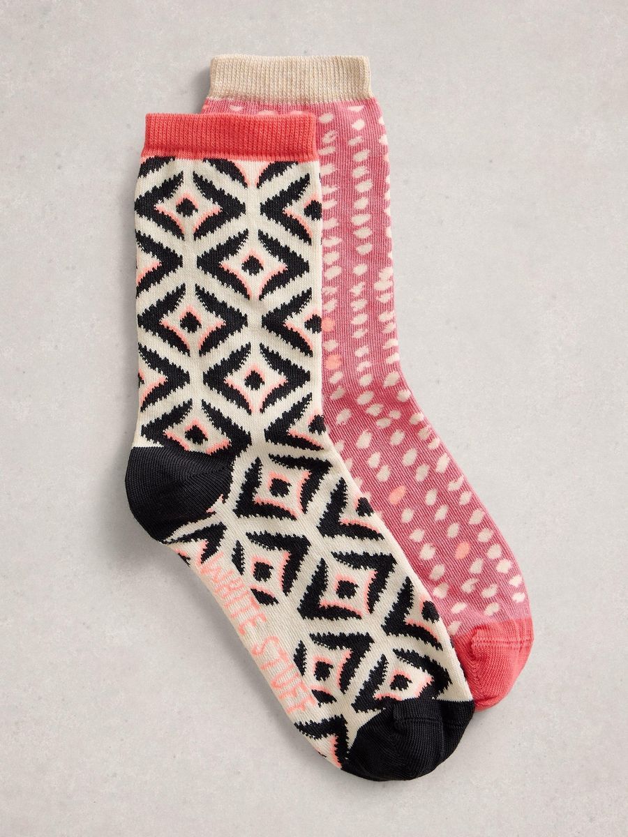 Gemusterte Baumwollmisch-Socken im Doppelpack