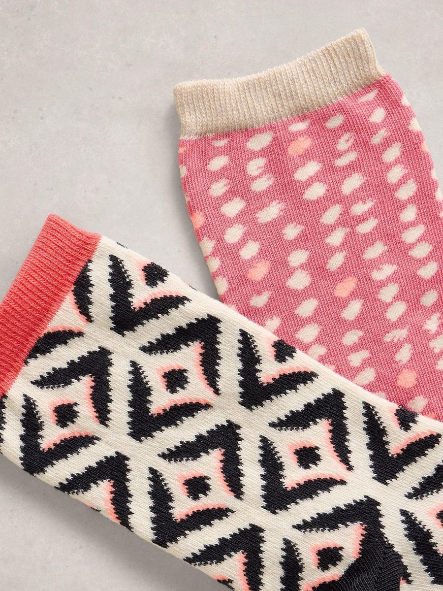 Gemusterte Baumwollmisch-Socken im Doppelpack