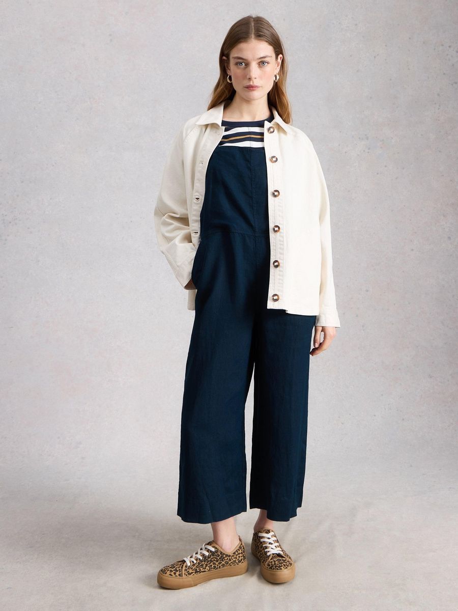 Damen Leinen Overall Jumpsuit