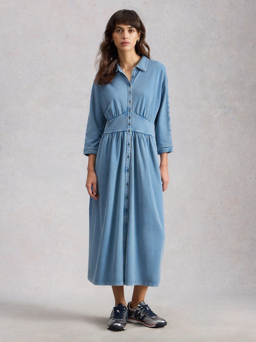 Jeans Jersey Hemdblusenkleid mit Rüschen