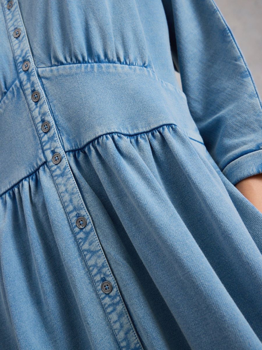 Jeans Jersey Hemdblusenkleid mit Rüschen