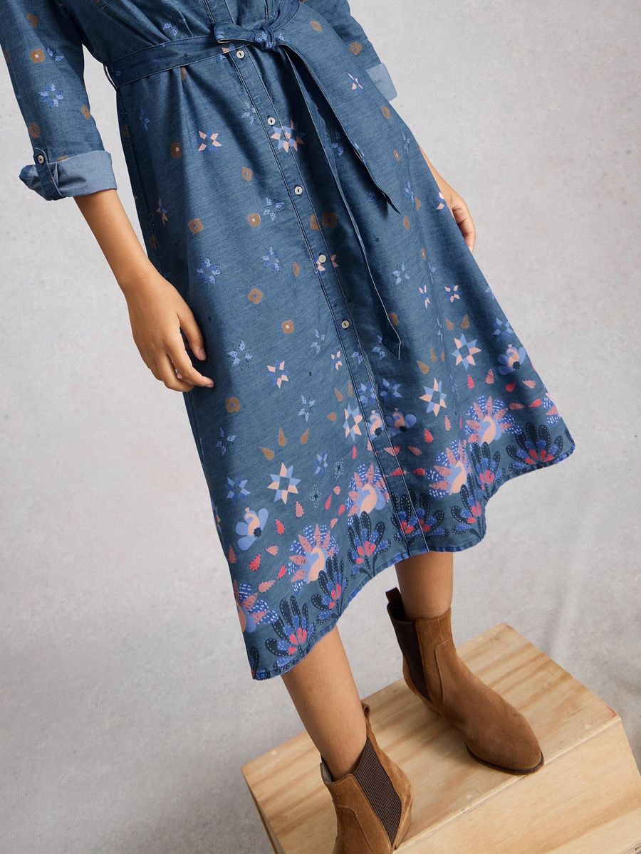 Jeans-Midikleid mit Blumenmuster