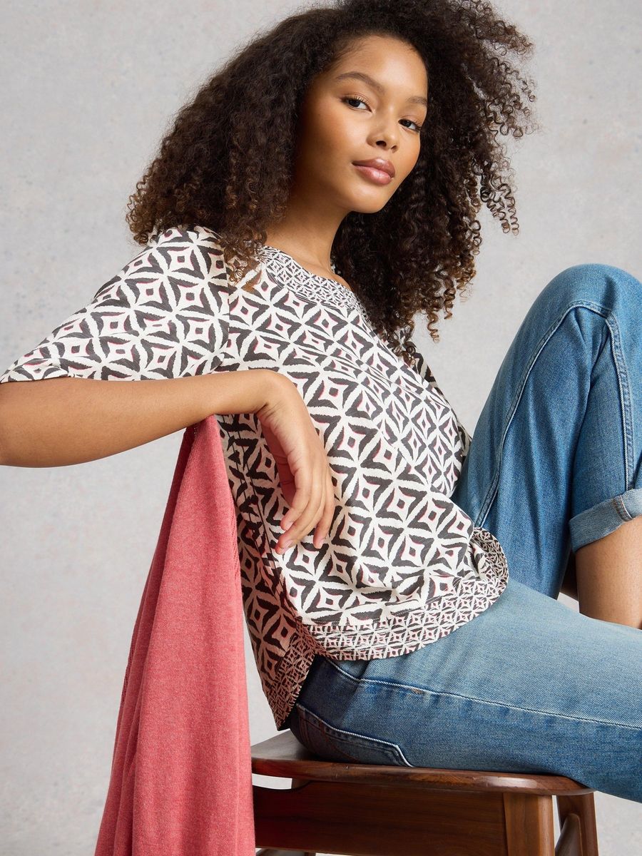 Jersey-T-Shirt mit Print und Details