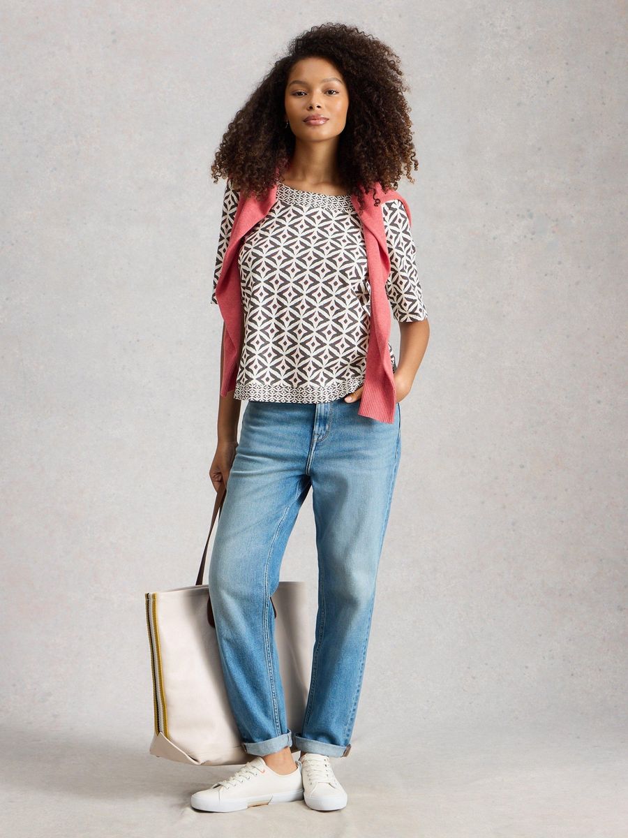 Jersey-T-Shirt mit Print und Details