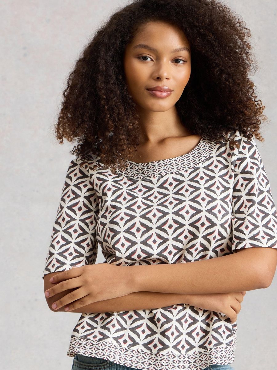 Jersey-T-Shirt mit Print und Details