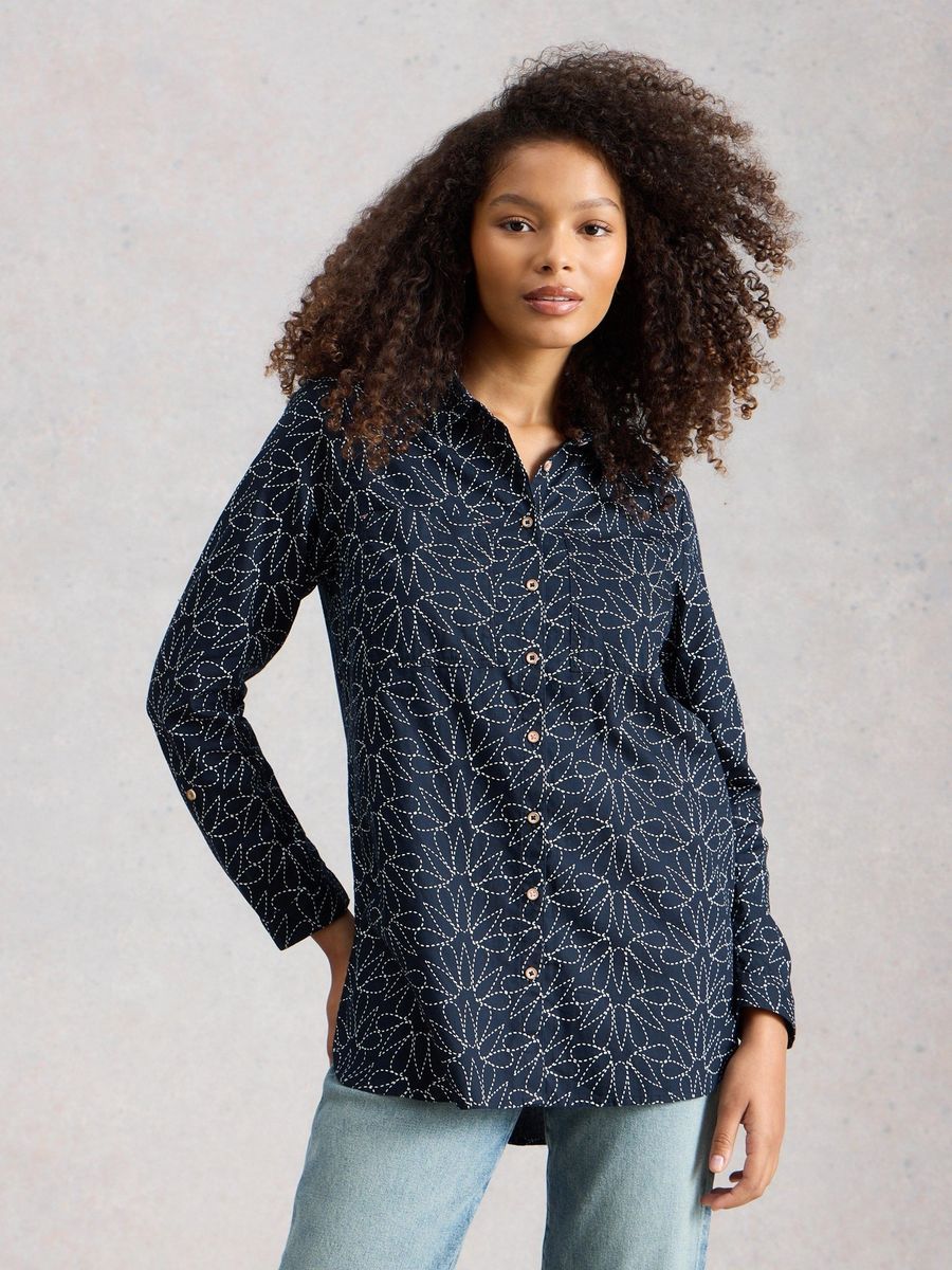 Longline-Bluse aus Bio-Baumwolle mit Print