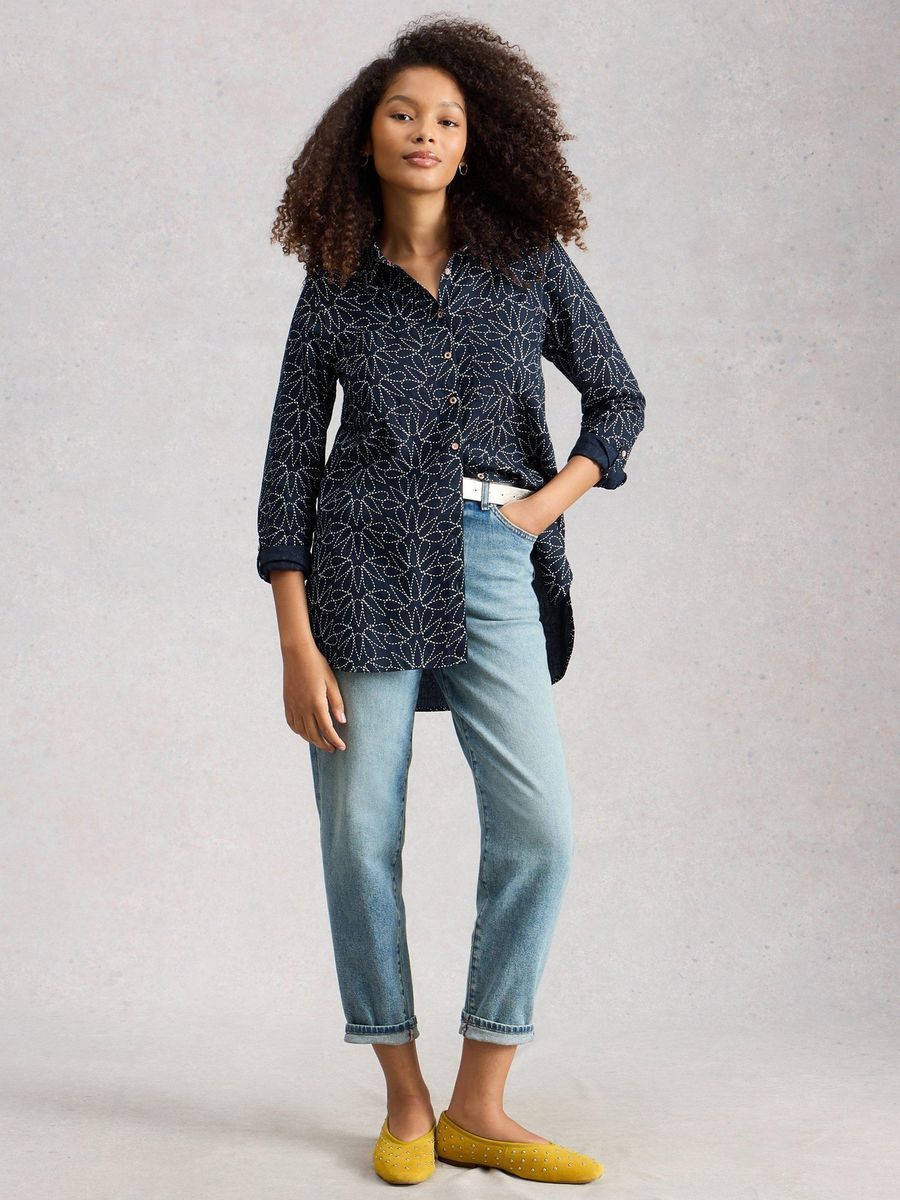Longline-Bluse aus Bio-Baumwolle mit Print