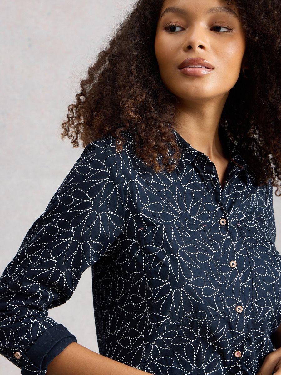 Longline-Bluse aus Bio-Baumwolle mit Print