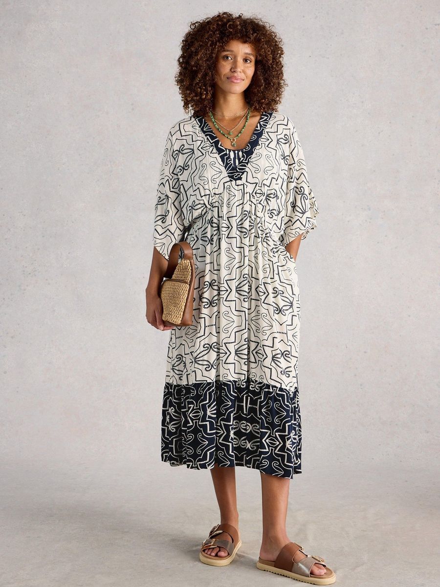 Bedrucktes Baumwoll Kaftan Midikleid