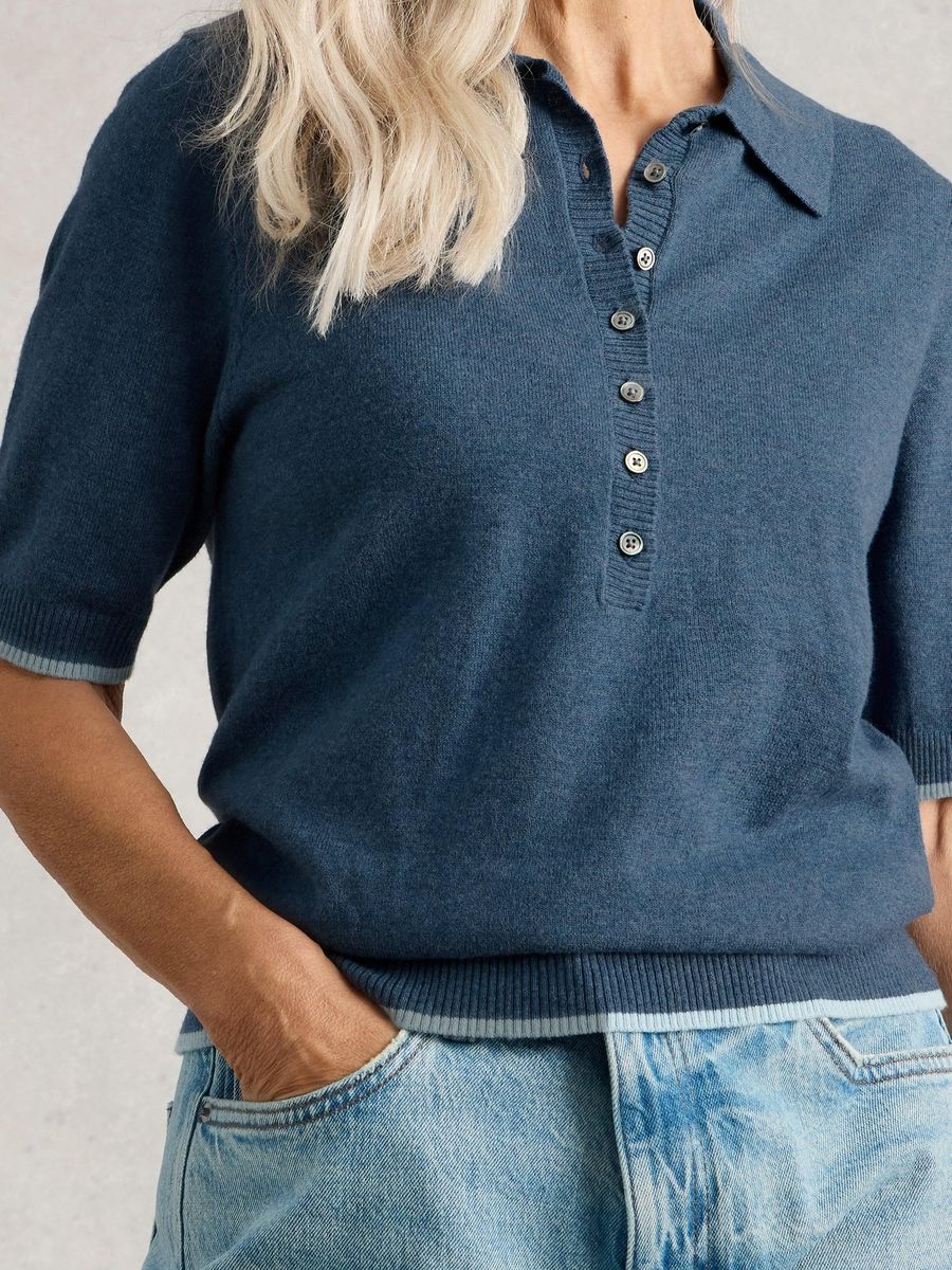 Feines Strickpolohemd mit Merinoanteil