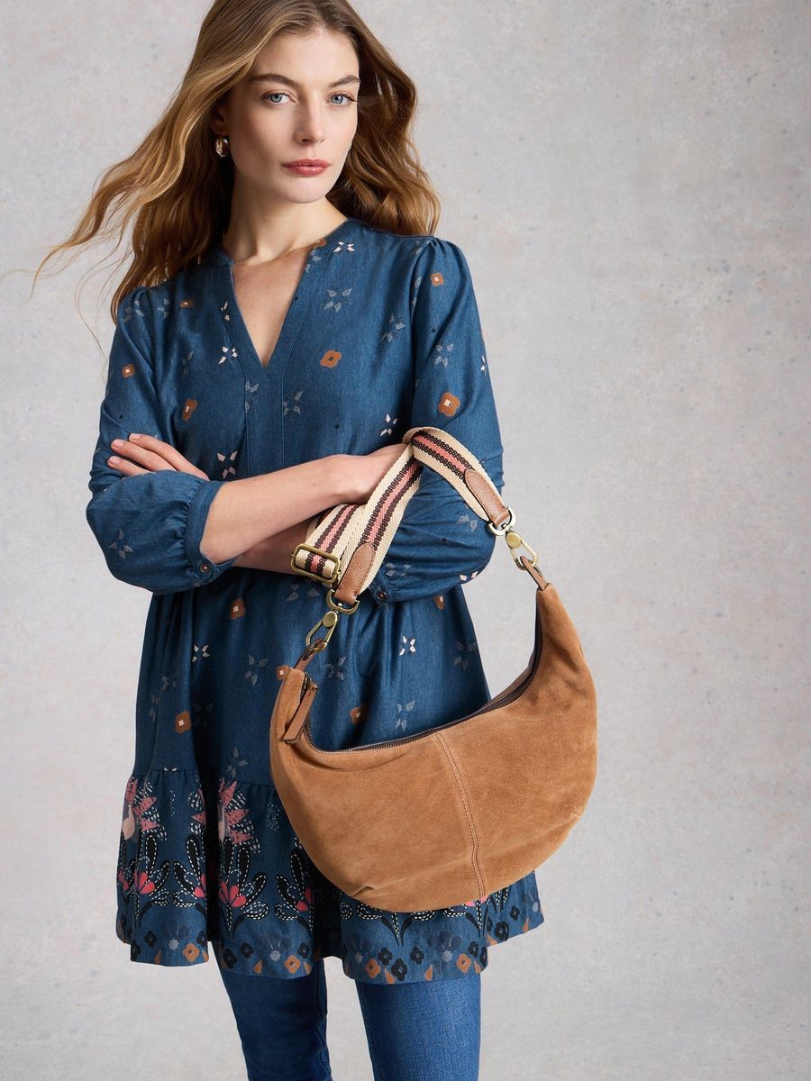 Tunika Kleid in Denim-Optik mit Blumendruck
