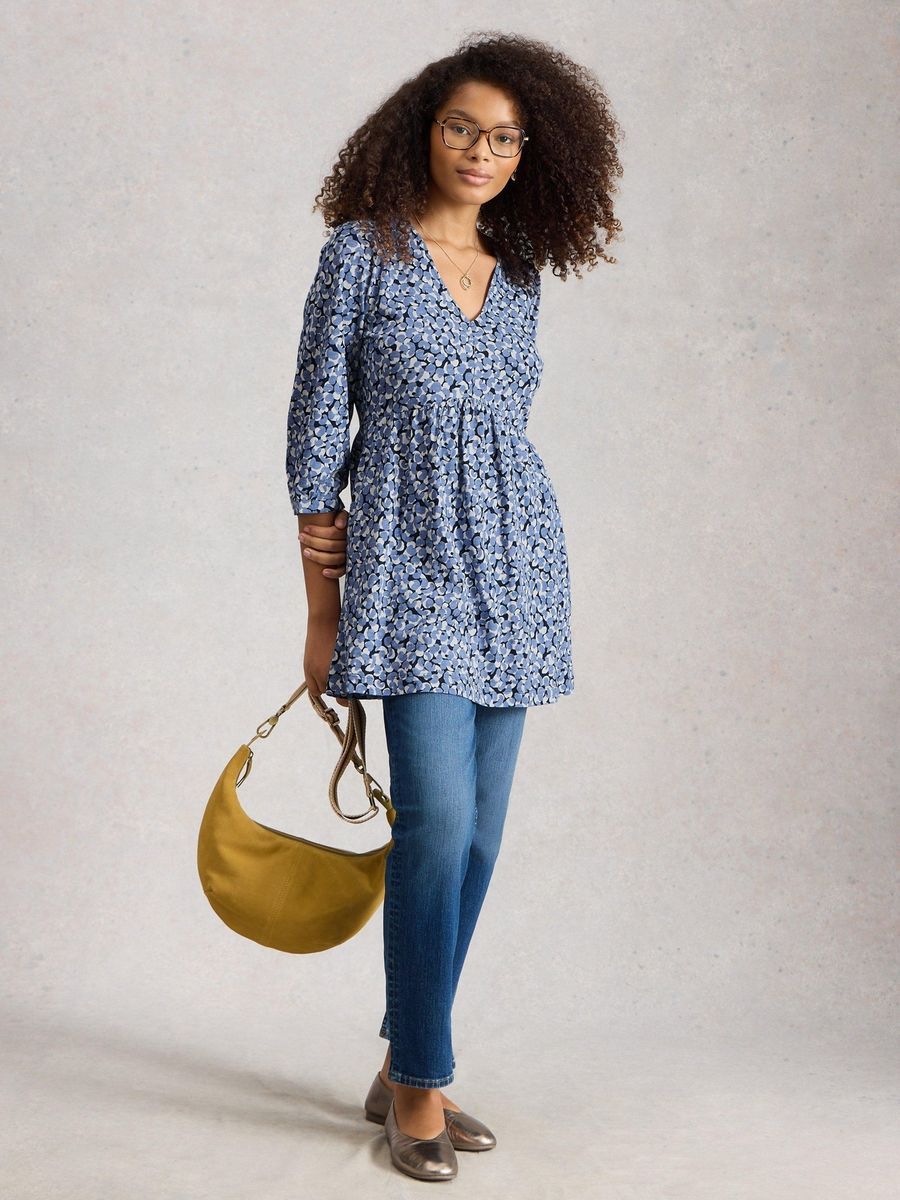 Blaue Jersey-Tunika mit Blumenmuster