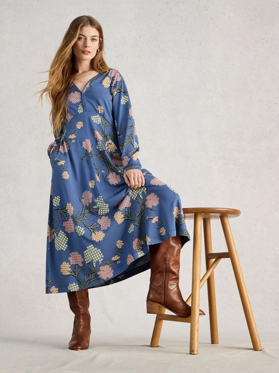 Jerseykleid mit Blumenmuster und langen Ärmeln