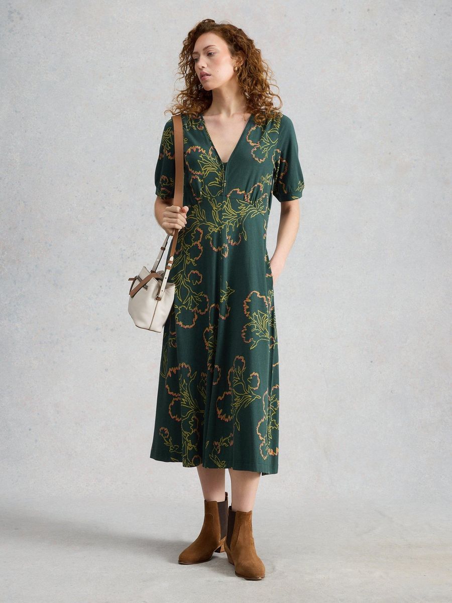 Jerseykleid mit Blumenmuster und langen Ärmeln