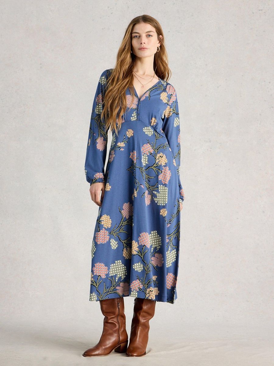 Jerseykleid mit Blumenmuster und langen Ärmeln