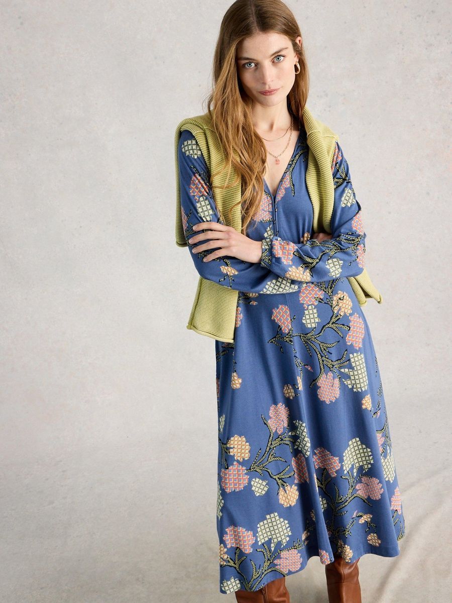 Jerseykleid mit Blumenmuster und langen Ärmeln