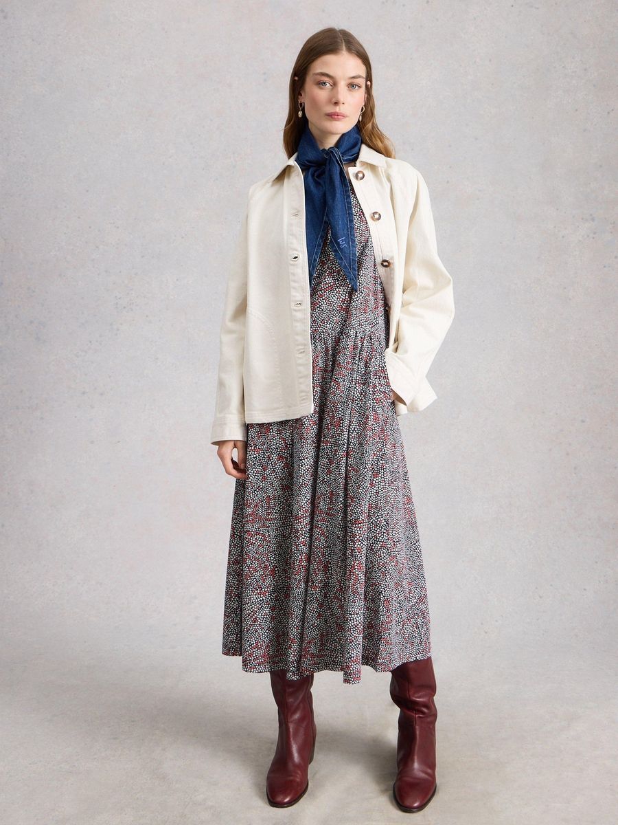 Jersey-Midikleid mit Print und kurzen Ärmeln