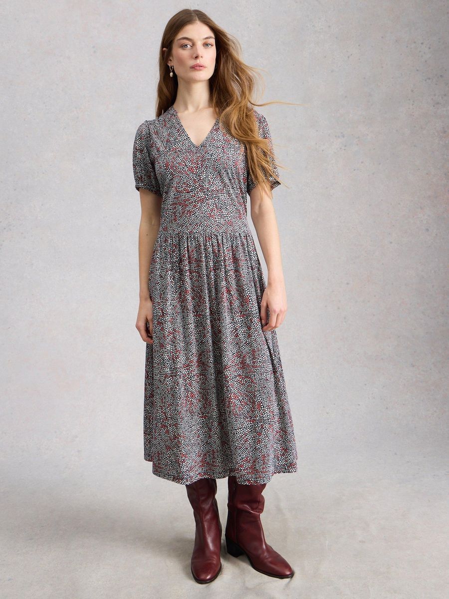 Jersey-Midikleid mit Print und kurzen Ärmeln